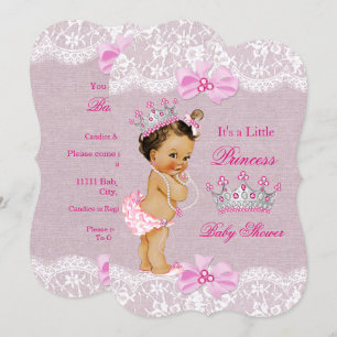 Invitation Baby Shower Princesse Rose Burlap Lace Brunette