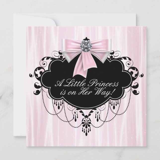 Invitation Baby shower princesse rose et noire (Devant)