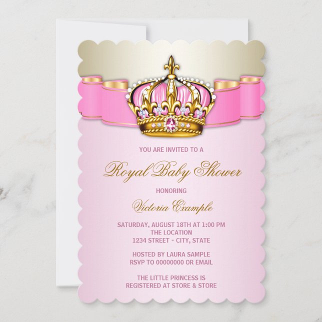 Invitation Baby shower princesse rose et or (Devant)