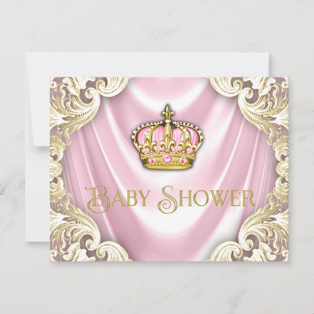 Invitation Baby shower princesse rose et or (Devant)