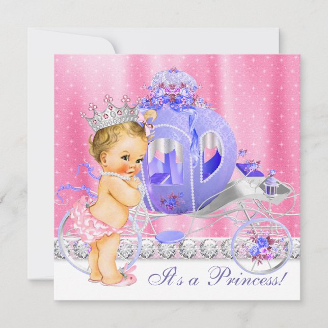 Invitation Baby shower princesse rose et violette (Devant)