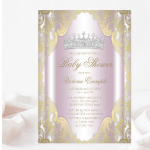 Invitation Baby shower princesse rose vif Or fantaisie