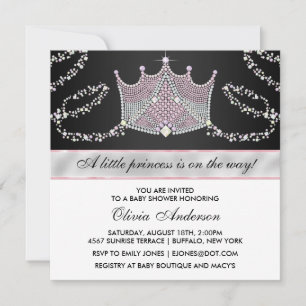 Invitation Baby shower princesse Tiara Pink Black Baby Girl