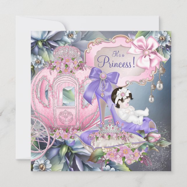 Invitation Baby shower princesse violet et rose (Devant)