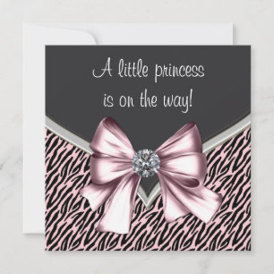Invitation Baby Shower Princesse Zèbre Rose Élégant