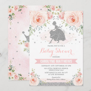 Invitation Baby shower princier de Cendrillon rose argenté