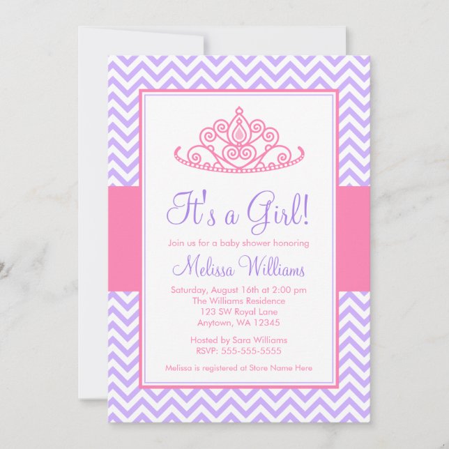 Invitation Baby shower princier Purple Pink Chevron (Devant)