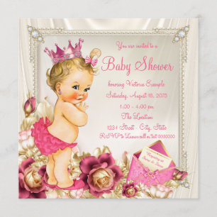 Invitation Baby shower princier rose des Diamonds Pearls