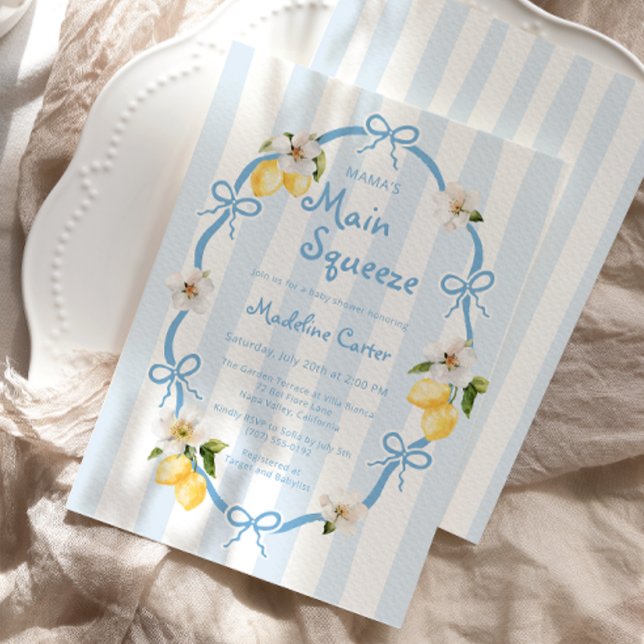 Invitation Baby shower principal de la Squeeze Lemon Blue Bow (Créateur téléchargé)