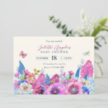 Baby shower printanier fleuri bleu pourpre