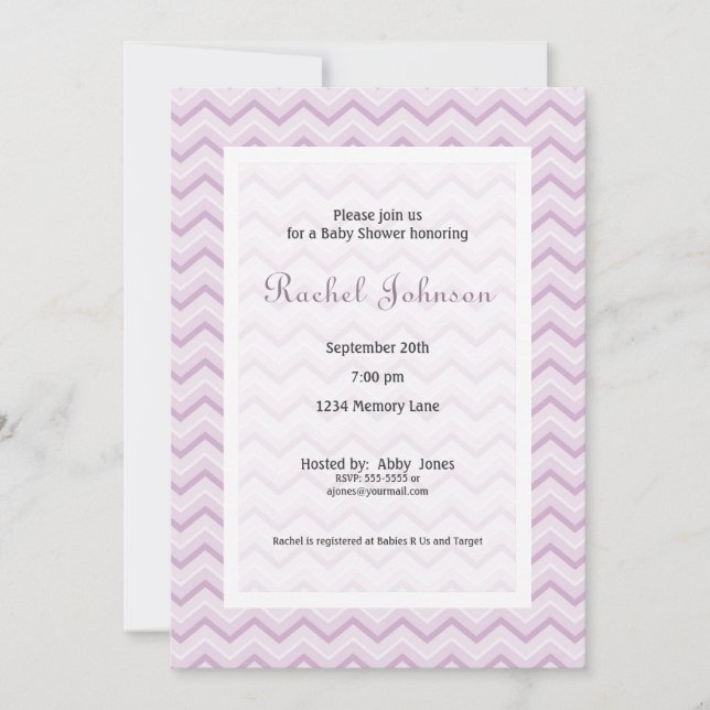 Invitation Baby shower Purple Chevron (Devant)