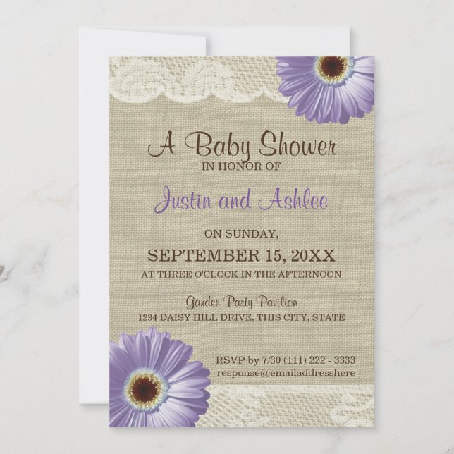 Invitation Baby shower Purple Daisy (Devant)