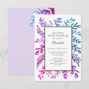 Invitation Baby shower Purple Pink Blue Eucalyptus