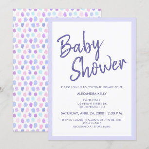 Invitation Baby shower Purple Typographie Aquarelle Pastels