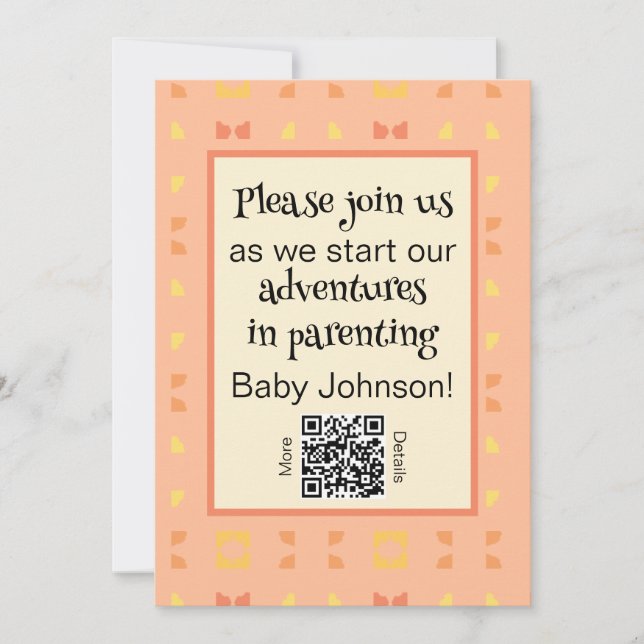 Invitation Baby shower QR Code Peach Jaune Géométrique (Devant)