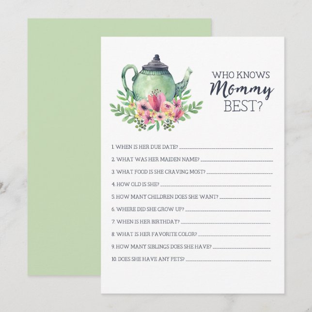 Invitation Baby shower Qui Connaît Maman Meilleur Jeu (Devant / Derrière)