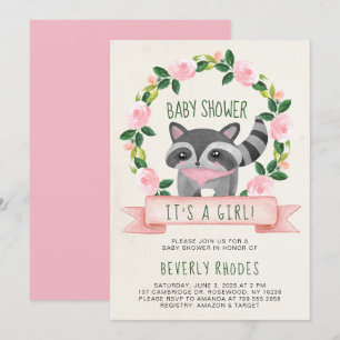 Invitation Baby shower Raccoon en bois mignon C'est une fille