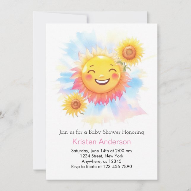 Invitation Baby shower radiant Sun Boho Girl (Devant)
