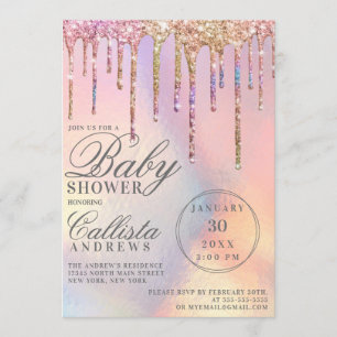 Invitation Baby shower Rainbow Holographic Parties scintillan