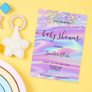 Invitation Baby shower Rainbow Holographic Parties scintillan