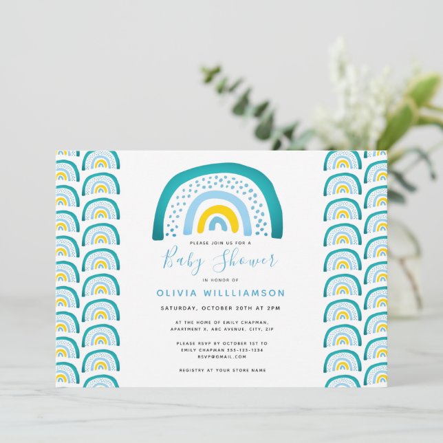 Invitation Baby shower Rainbow moderne (Debout devant)