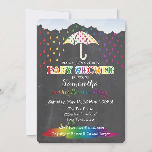 Invitation Baby shower Rainbow Raindrops (Devant)