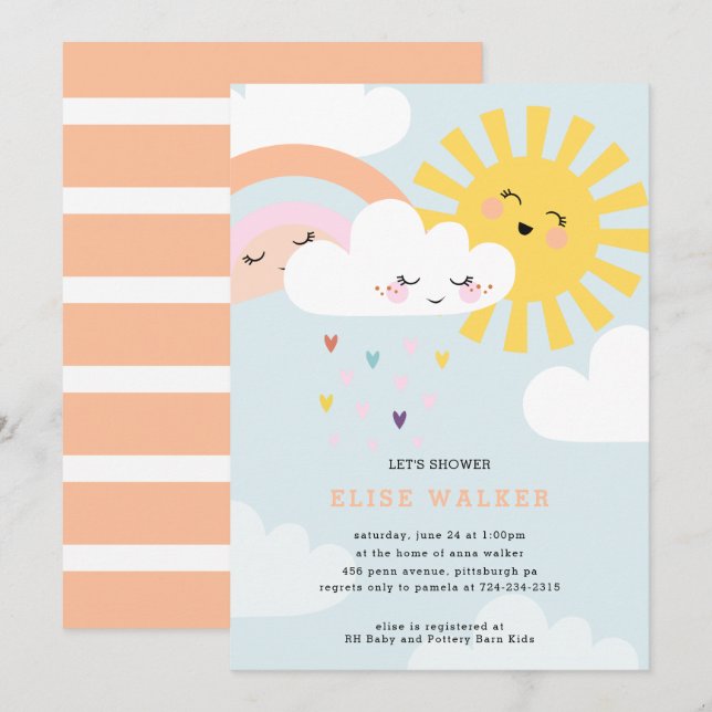 Invitation Baby shower Rainbow Sprinkles (Devant / Derrière)