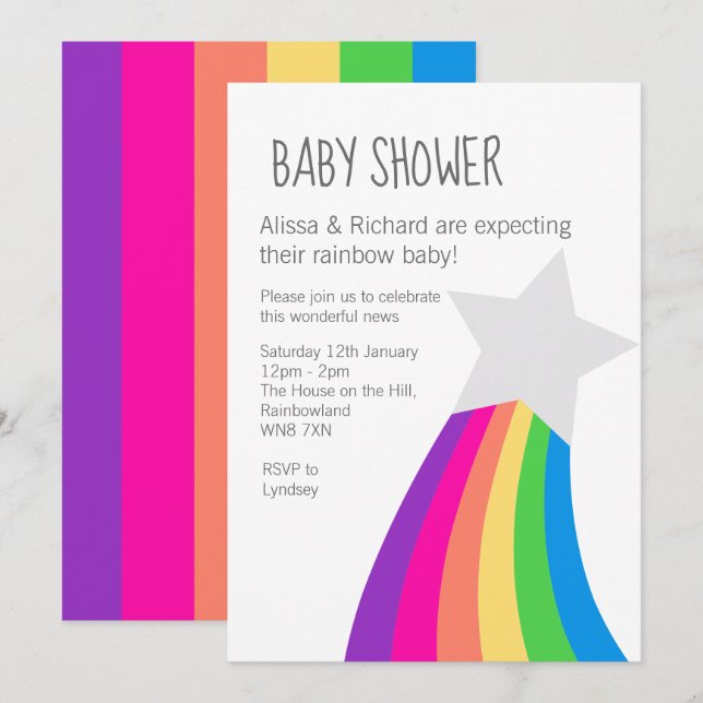 Invitation Baby shower Rainbow Star (Devant / Derrière)