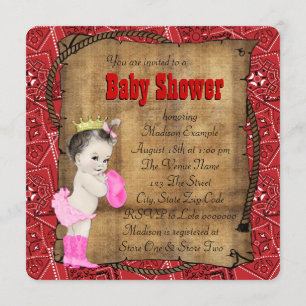 Invitation Baby shower Red Bandana Cowgirl