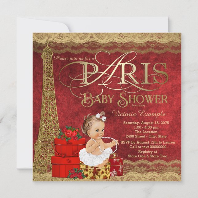 Invitation Baby shower Red Gold Paris (Devant)