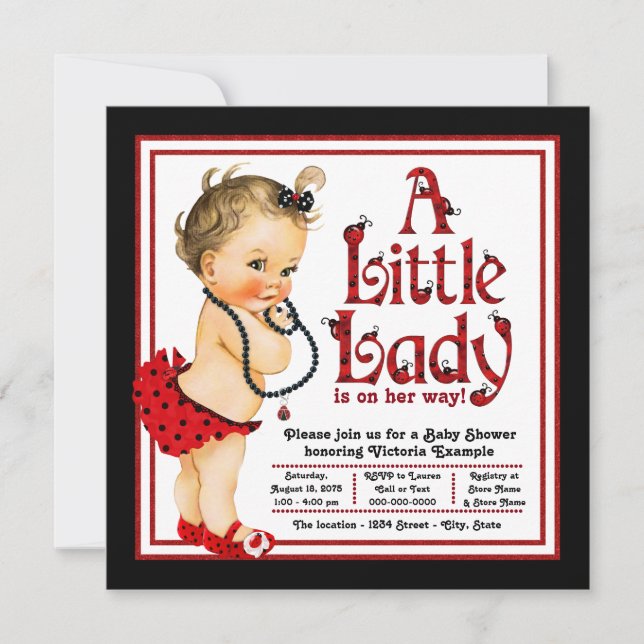 Invitation Baby shower Red Ladybug (Devant)
