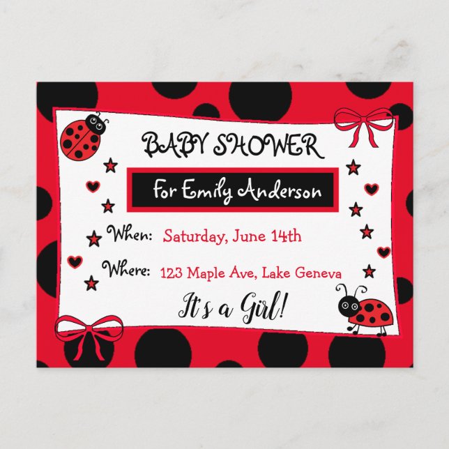 Invitation Baby shower Red Ladybug (Devant)