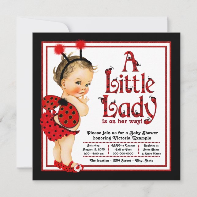 Invitation Baby shower Red Ladybug de la petite fille mignonn (Devant)