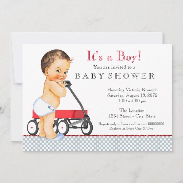 Invitation Baby shower Red Wagon (Devant)