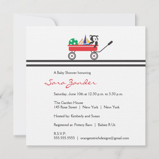 Invitation Baby shower Red Wagon (Devant)