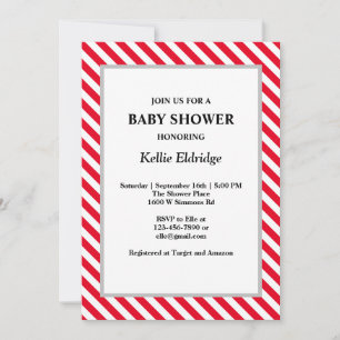 Invitation Baby shower Red/White Stripes