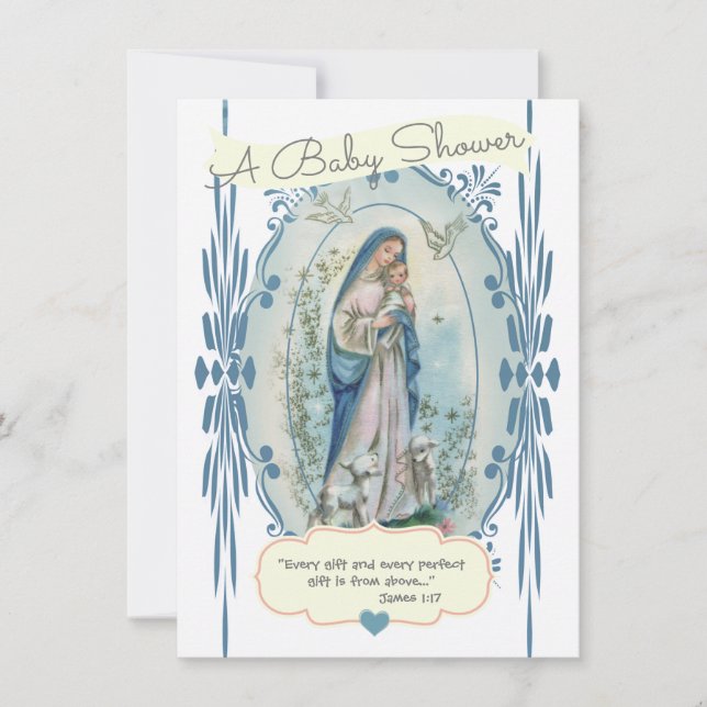 Invitation Baby shower Religieux Catholique Nouvelle Maman Vi (Devant)