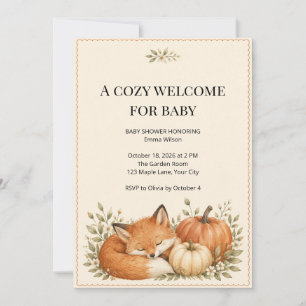 Invitation Baby Shower Renard des Bois et Citrouille d'Automn