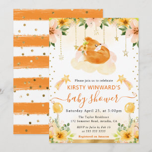 Invitation Baby Shower Renard Floral Mignon Aquarelle sur Nua