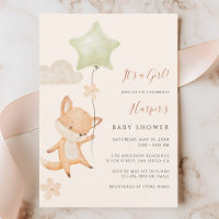 Baby Shower Renard Mignon en Montgolfière Aquarell