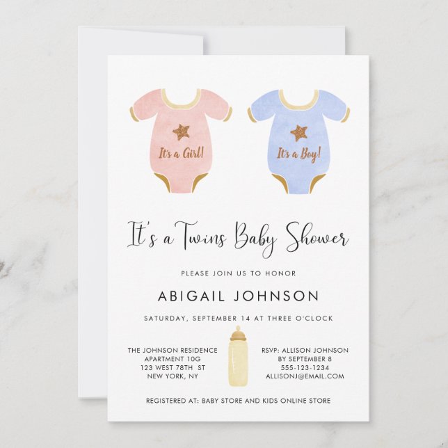 Invitation Baby shower rétro à aquarelle pour filles et garço (Devant)