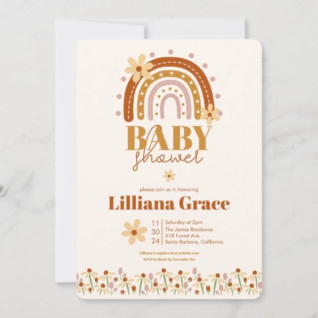 Invitation Baby shower Retro Boho (Devant)