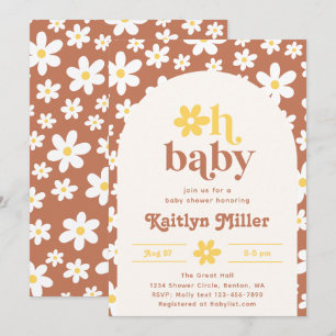 Invitation Baby shower Retro Daisy Bébé rétro