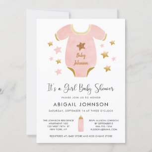Invitation Baby shower rétro d'aquarelle rose fille