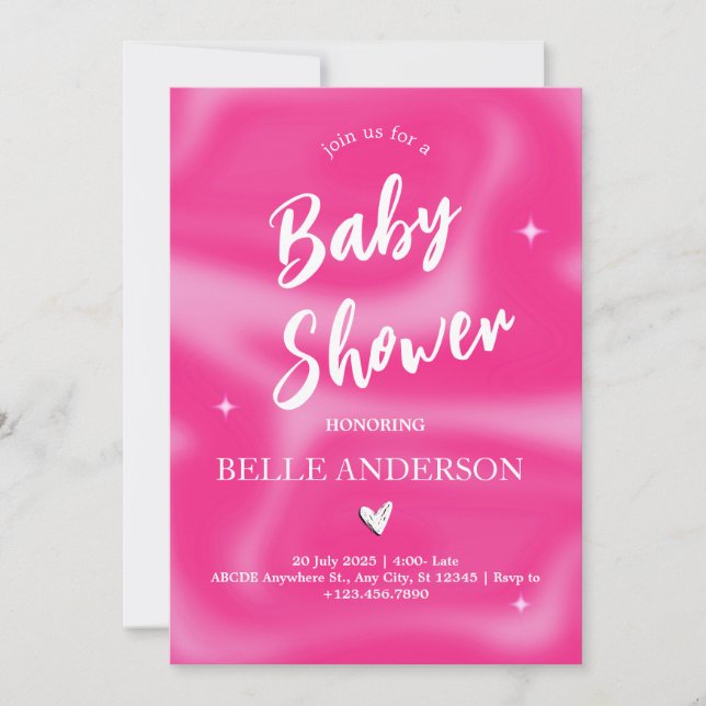 Invitation Baby shower rétro de Bruxelles rose y2k (Devant)