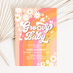 Invitation Baby shower rétro des années 70 pour bébé super Da