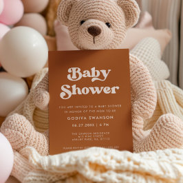 Invitation Baby shower rétro élégant Burnt Orange