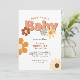 Invitation Baby Shower Rétro Groovy des Années 70