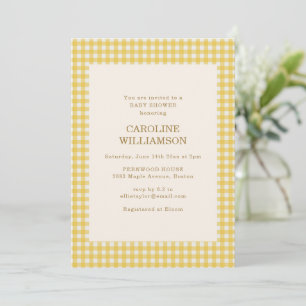 Invitation Baby Shower rétro jaune beurre à carreaux Fermier