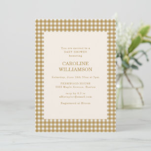 Invitation Baby Shower rétro miel doré vichy carreaux
